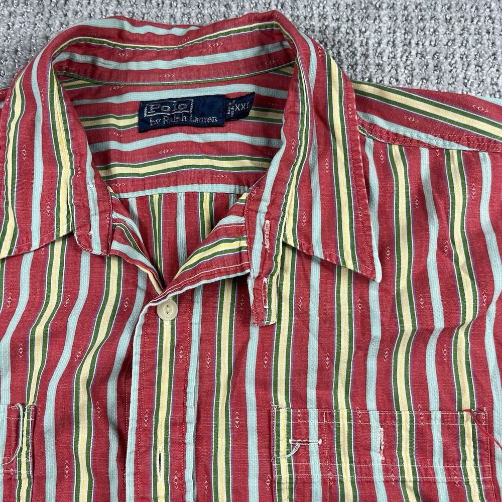 Vintage Polo Ralph Lauren Button Shirt Vertical Striped Long Sleeve Men’s XXL